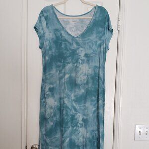 Alfani Intimates Woman Teal Tie Dye Short Sleeve Stretchy V Neck Dress Size L